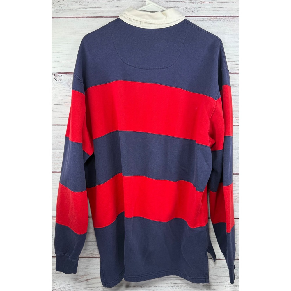 VTG Polo Ralph Lauren Mens Rugby Shirt Large Navy Blue Red Striped Long Sleeve L - Picture 2 of 4